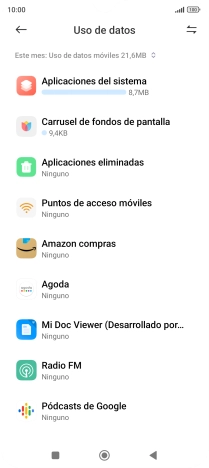 El consumo de datos por cada aplicación aparece bajo el nombre de la aplicación.