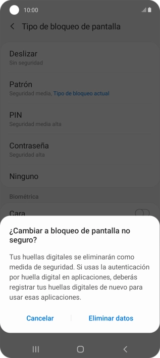 Pulsa Eliminar datos.