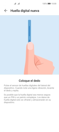 Sigue las indicaciones de la pantalla para crear una huella digital como código de seguridad.