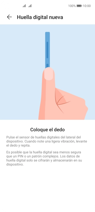 Sigue las indicaciones de la pantalla para crear una huella digital como código de seguridad.