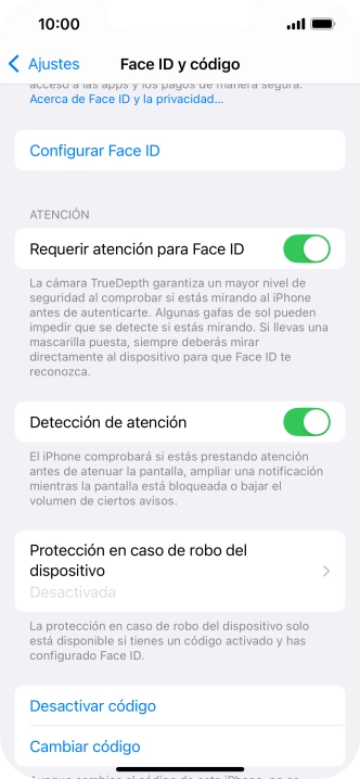 Pulsa Desactivar código e introduce el código de seguridad.