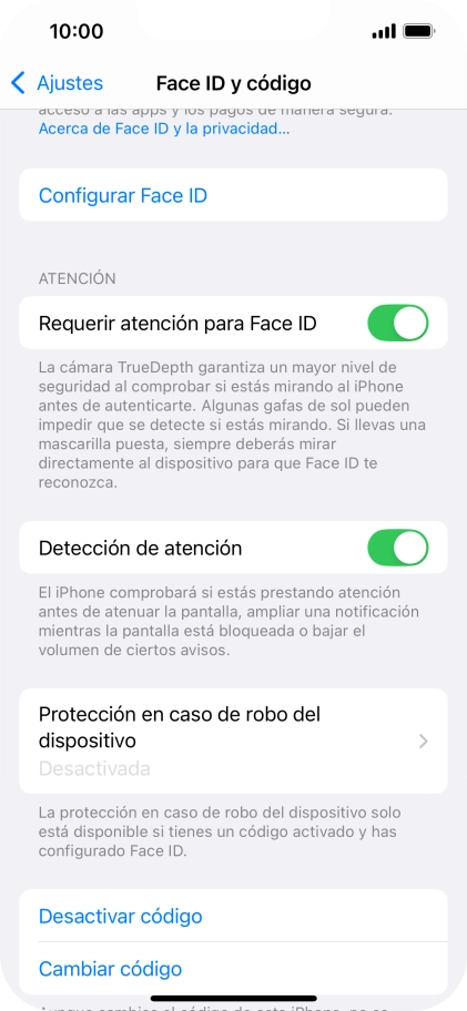 Pulsa Desactivar código e introduce el código de seguridad.