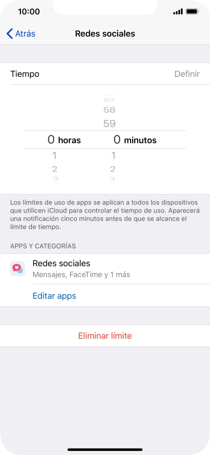 Configura el límite de tiempo deseado para el uso de la categoría seleccionada.