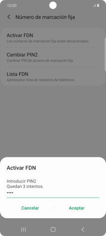 Introduce el código PIN2 y pulsa Aceptar.