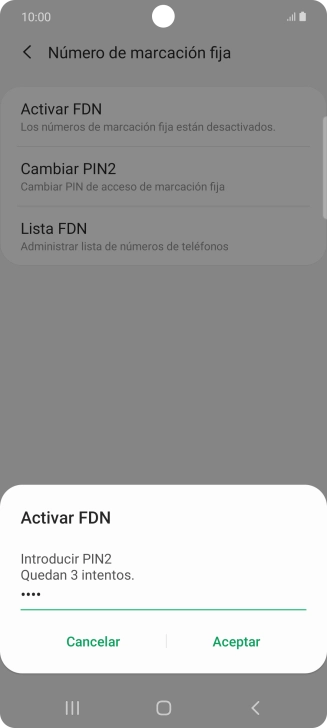 Introduce el código PIN2 y pulsa Aceptar.