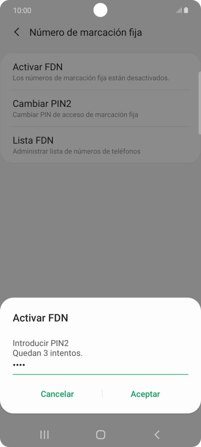 Introduce el código PIN2 y pulsa Aceptar.
