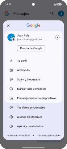 Pulsa Ajustes de Mensajes.