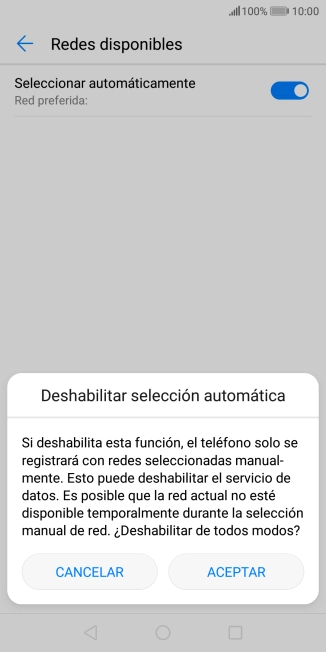 Pulsa ACEPTAR y espera mientras el teléfono está buscando redes.