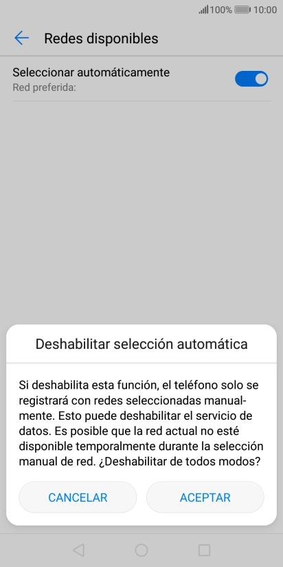 Pulsa ACEPTAR y espera mientras el teléfono está buscando redes.
