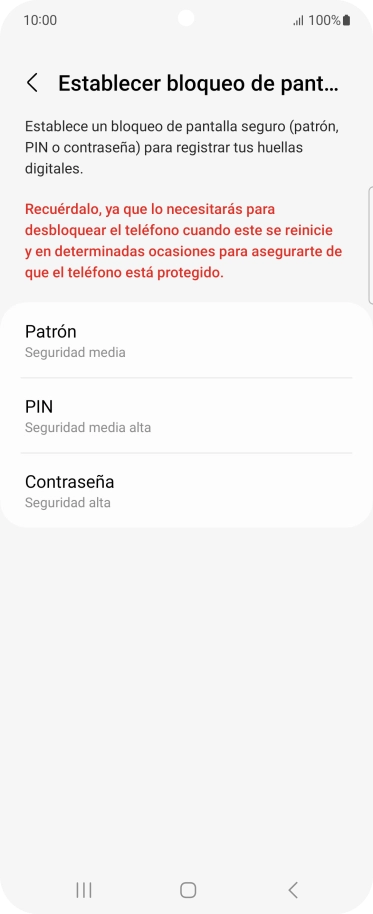 Pulsa el código de seguridad deseado y sigue las indicaciones de la pantalla para crear un código de seguridad del teléfono adicional.