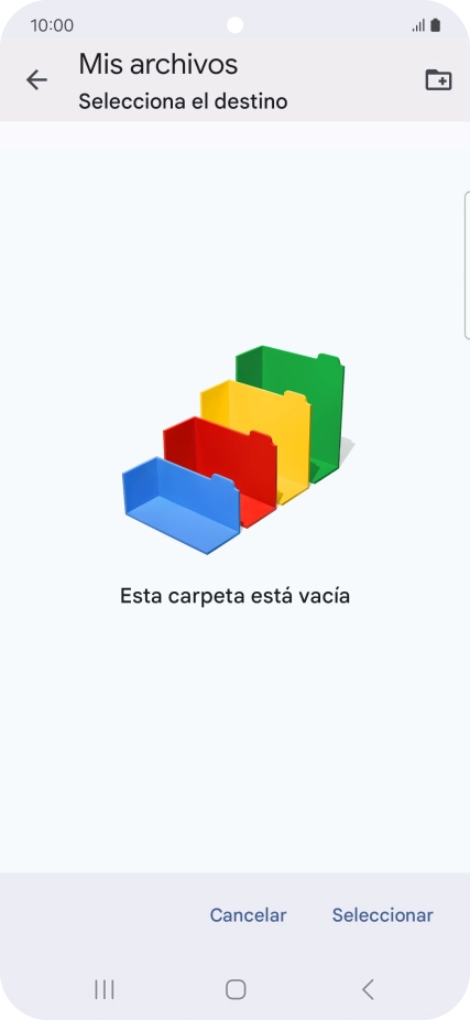 Si deseas crear una nueva carpeta, pulsa el icono de nueva carpeta y sigue las indicaciones de la pantalla para crearla.