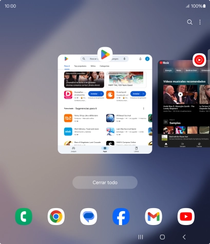 Para cerrar una sola aplicación en ejecución, desliza el dedo hacia arriba sobre la aplicación deseada.