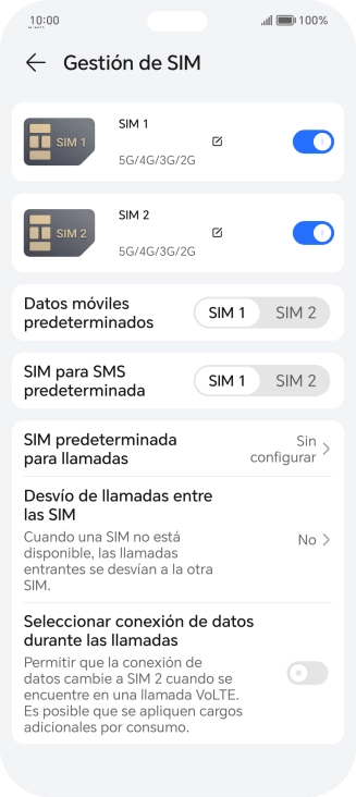 Pulsa el indicador junto a la tarjeta SIM deseada para activar o desactivar su uso.