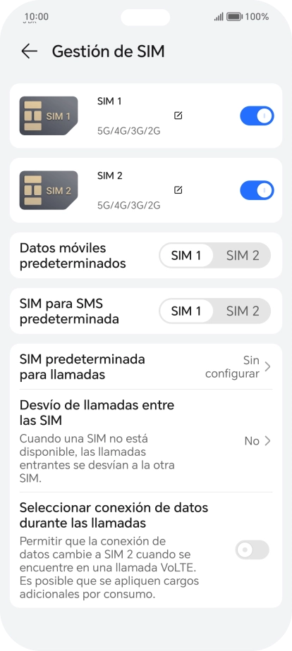 Pulsa el indicador junto a la tarjeta SIM deseada para activar o desactivar su uso.