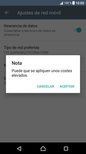 Si el roaming de datos está activado, pulsa ACEPTAR.