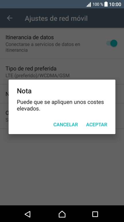 Si el roaming de datos está activado, pulsa ACEPTAR.