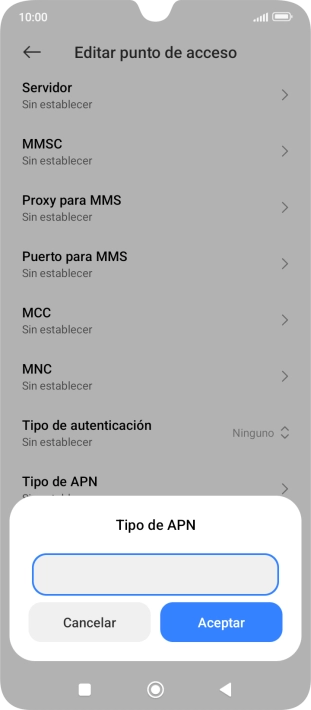 Introduce default y pulsa Aceptar.