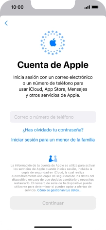 Pulsa Correo o número de teléfono e introduce el nombre de usuario de tu ID de Apple.