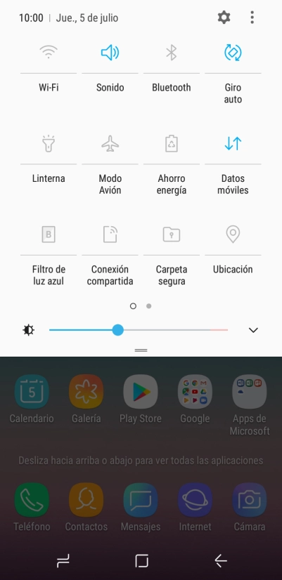 Pulsa el icono de datos móviles para activar o desactivar la función.