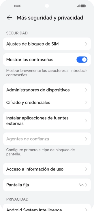 Pulsa Ajustes de bloqueo de SIM.