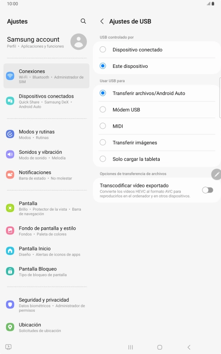 Pulsa Transferir archivos/Android Auto.