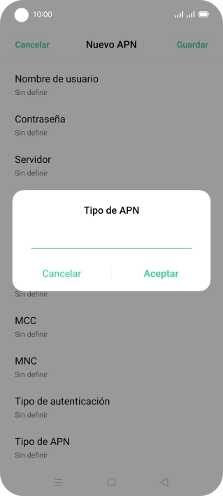 Introduce default y pulsa Aceptar.