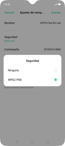 Pulsa WPA2 PSK para proteger la conexión wifi con una contraseña.