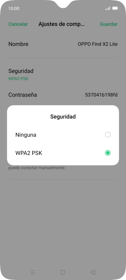 Pulsa WPA2 PSK para proteger la conexión wifi con una contraseña.