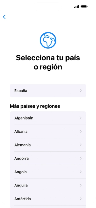 Pulsa el país o el área deseados.
