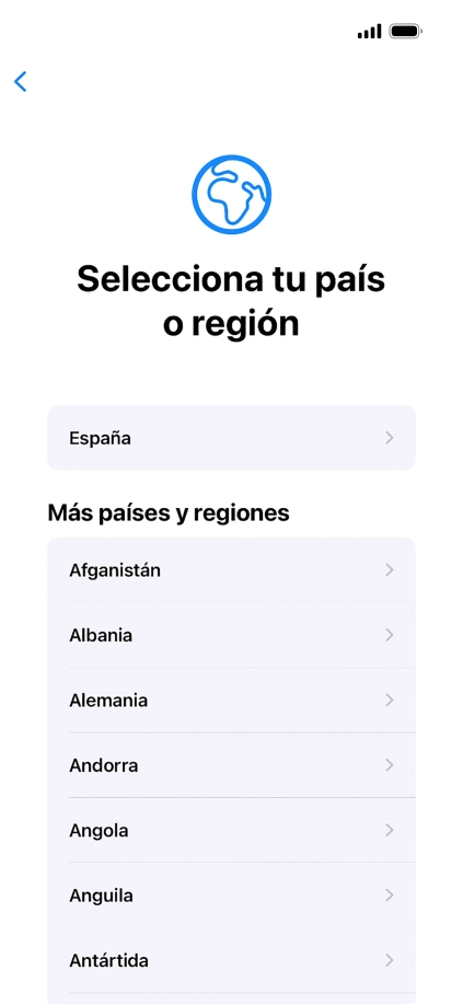 Pulsa el país o el área deseados.