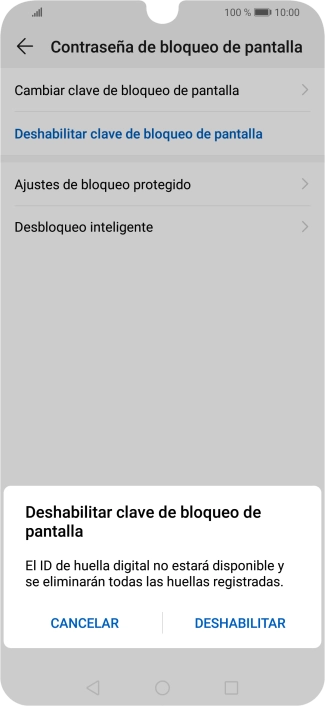 Introduce el código de seguridad actual y pulsa DESHABILITAR.