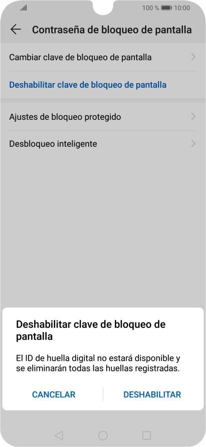 Introduce el código de seguridad actual y pulsa DESHABILITAR.