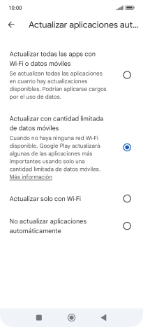 Para activar la actualización automática de apps utilizando la red móvil, pulsa Actualizar todas las apps con Wi-Fi o datos móviles.