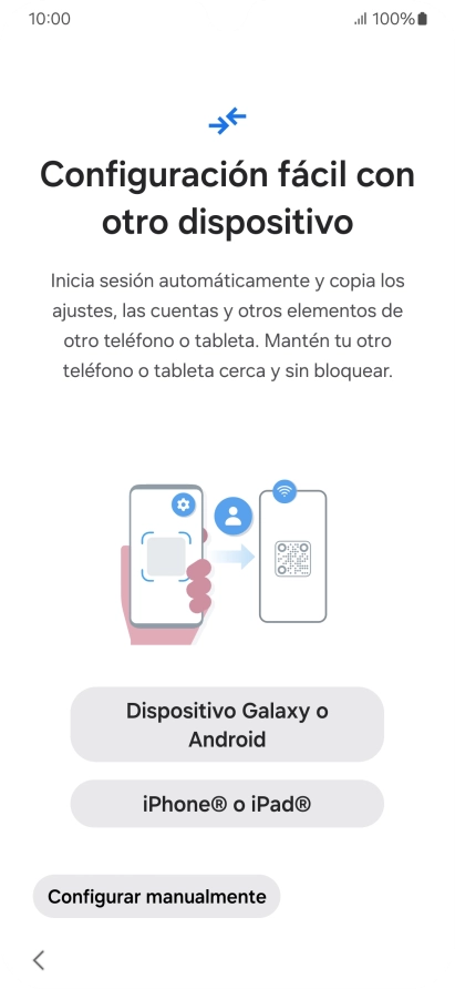 Pulsa la opción deseada para transferir contenido desde otro dispositivo y pulsa Configurar manualmente.