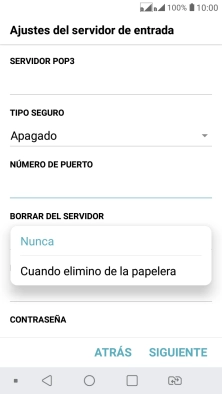 Pulsa Nunca para conservar los correos electrónicos en el servidor cuando los borras del teléfono.