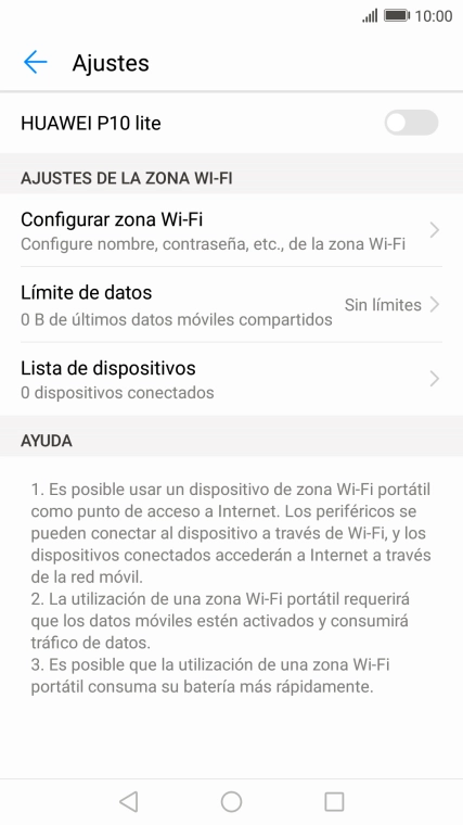 Pulsa Configurar zona Wi-Fi.