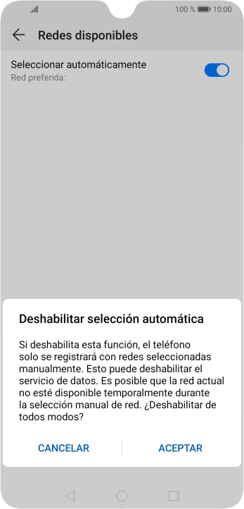 Pulsa ACEPTAR y espera mientras el teléfono está buscando redes.