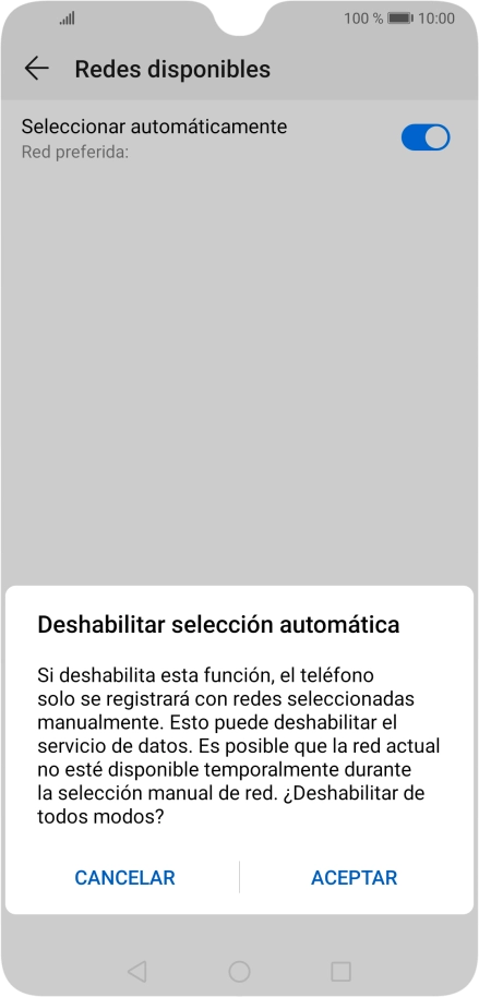 Pulsa ACEPTAR y espera mientras el teléfono está buscando redes.