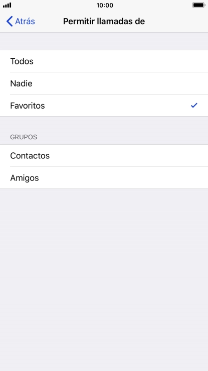 Pulsa el ajuste deseado para seleccionar qué contactos te pueden llamar cuando la función de 