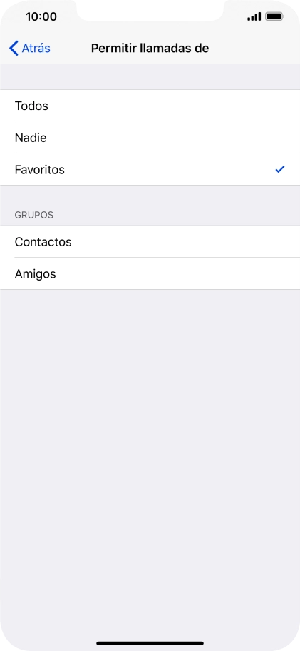 Pulsa el ajuste deseado para seleccionar qué contactos te pueden llamar cuando la función de 