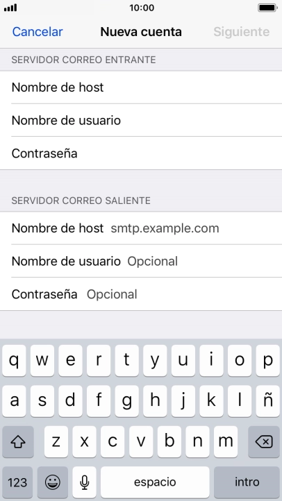 Pulsa Nombre de host e introduce smtp.vodafone.es.