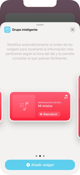 Desliza el dedo hacia la derecha o hacia la izquierda por la pantalla para seleccionar el tamaño de widget deseado.