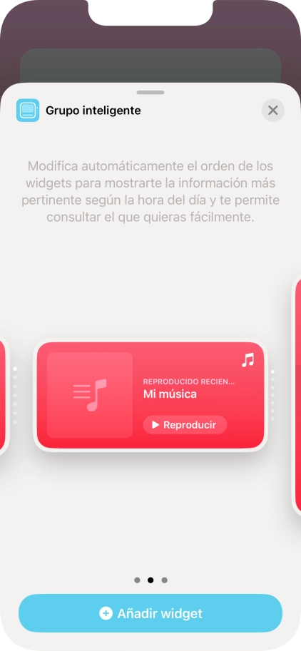 Desliza el dedo hacia la derecha o hacia la izquierda por la pantalla para seleccionar el tamaño de widget deseado.