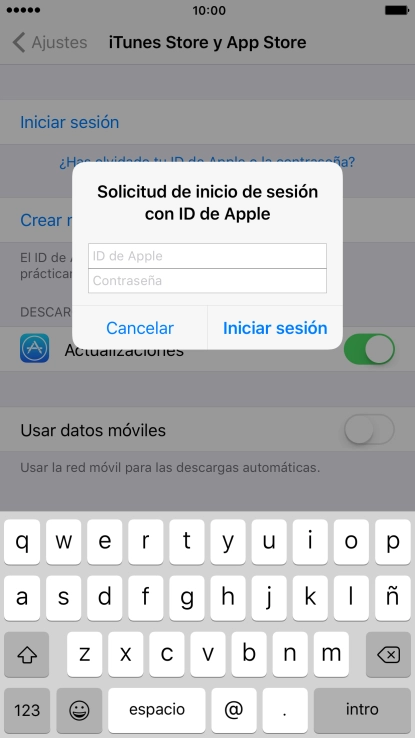 Pulsa ID de Apple e introduce el nombre de usuario de tu ID de Apple.