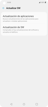 Pulsa Actualización de SW. Si hay una versión de software nueva disponible, aparecerá ahora en la pantalla. Sigue las indicaciones de la pantalla para actualizar el software del teléfono.
