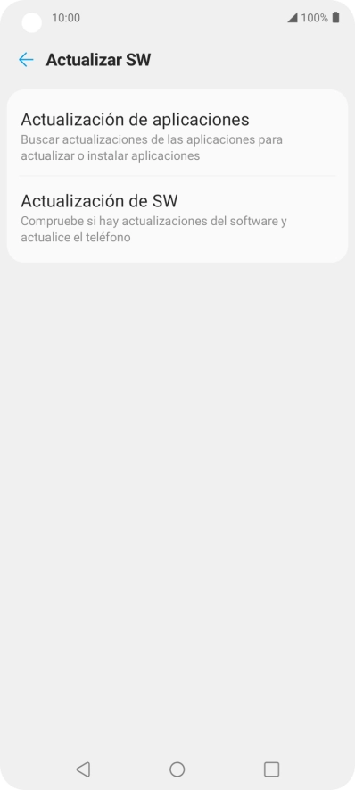 Pulsa Actualización de SW. Si hay una versión de software nueva disponible, aparecerá ahora en la pantalla. Sigue las indicaciones de la pantalla para actualizar el software del teléfono.