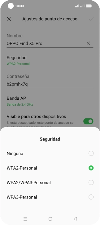 Pulsa WPA3-Personal para proteger la conexión wifi con una contraseña.