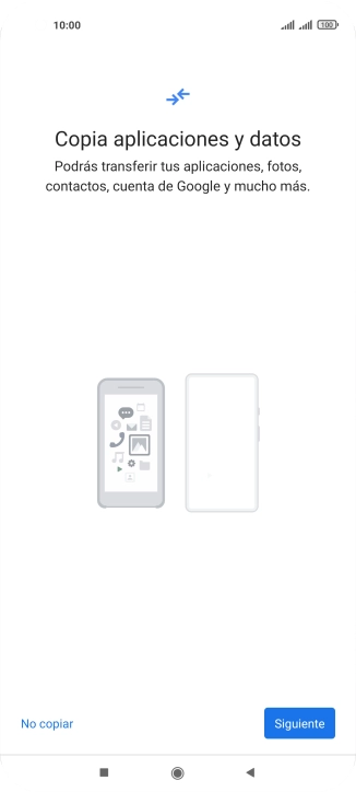Puedes transferir el contenido de otro teléfono cuando activas tu teléfono por primera vez y cuando lo has restablecido. Cuando aparezca en la pantalla del teléfono esta imagen, ya está listo para la transmisión del contenido del otro teléfono.