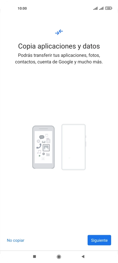 Puedes transferir el contenido de otro teléfono cuando activas tu teléfono por primera vez y cuando lo has restablecido. Cuando aparezca en la pantalla del teléfono esta imagen, ya está listo para la transmisión del contenido del otro teléfono.