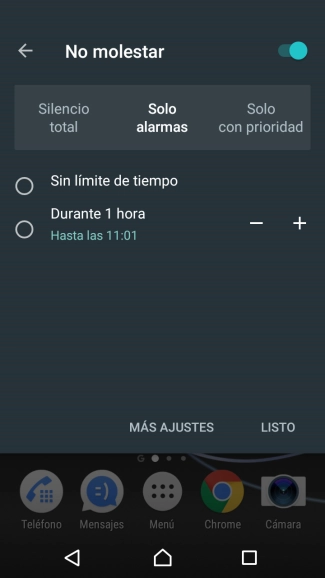 Pulsa LISTO para activar el modo silencioso.